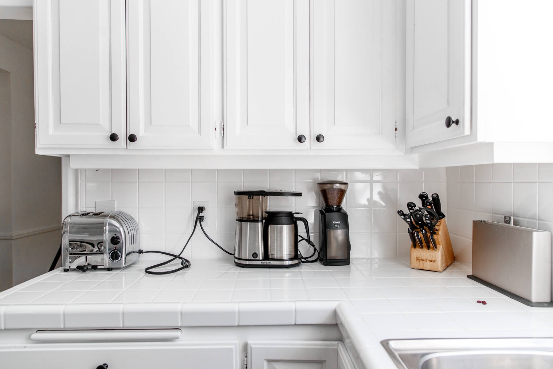 kitchen countertop with coffee maker and toaster